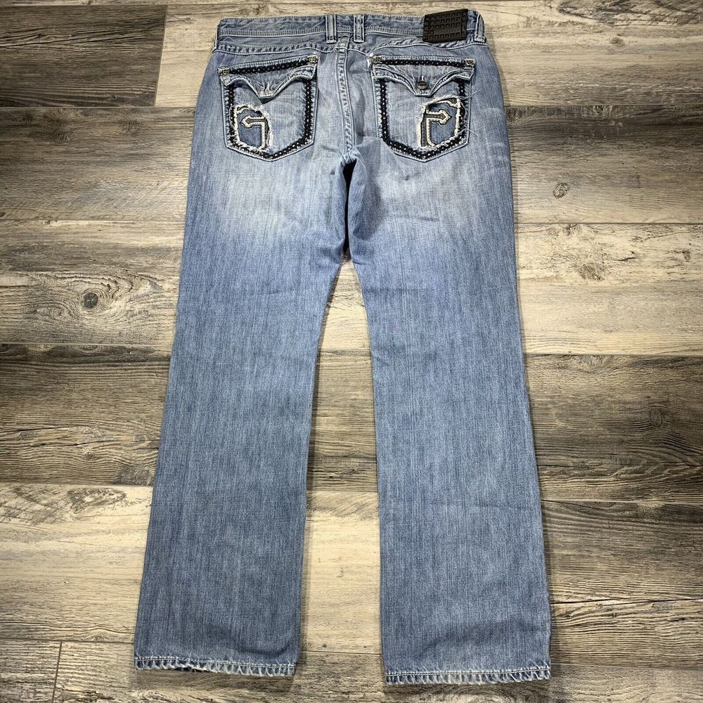 Vtg Affliction Blake Jeans Mens Sz 38x33 Light Wash Embroidered Baggy